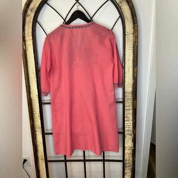 Johnny Was Coral Dress With Blue Multi Color Embroidery Flowers Size Small - Picture 5 of 7